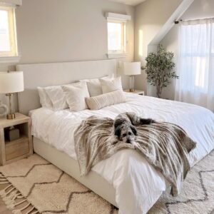 BED-0004, Square Upholstered Tall Platform Bed, Kiln dried hardwood frame with thick padding and tight upholstery
