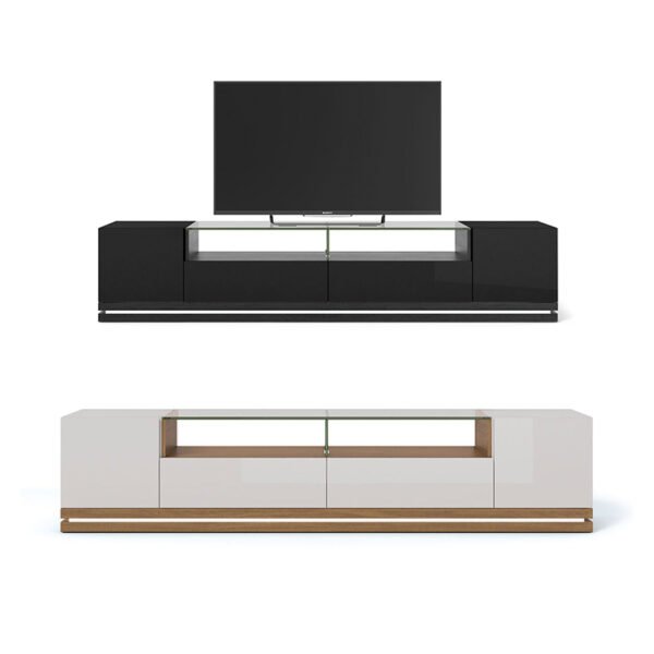 Modern Minimalist TV Stand – Gloss White & Oak Wood Finish - 图片 4