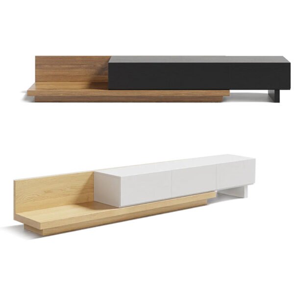 Scandinavian Low Profile TV Stand – White & Natural Oak Finish - 图片 4