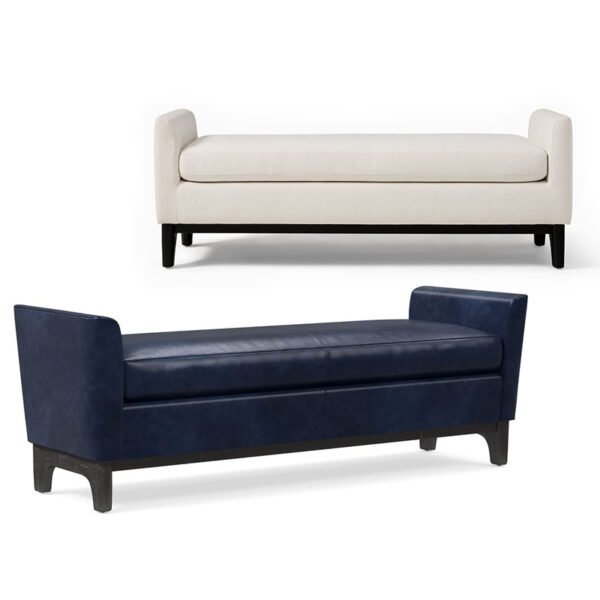 Modern Upholstered Bedroom Bench with Side Arms – Leather & Fabric Options - 图片 4