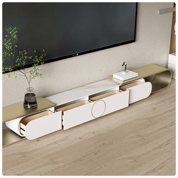 Modern Luxury TV Console – Curved Metal Frame with Marble Finish - 图片 4