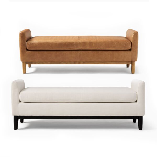 Modern Upholstered Bedroom Bench with Side Arms – Leather & Fabric Options - 图片 3