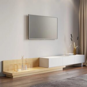 Scandinavian Low Profile TV Stand – White & Natural Oak Finish