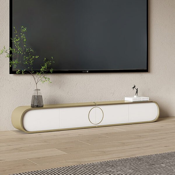 Modern Luxury TV Console – Curved Metal Frame with Marble Finish - 图片 3