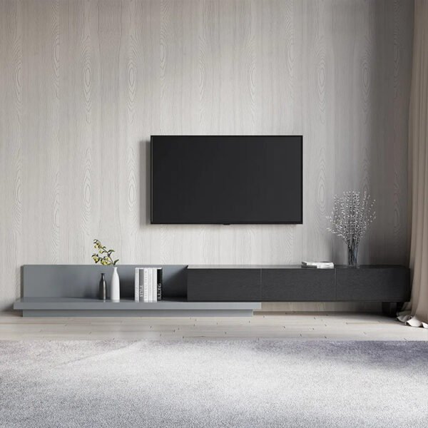 Scandinavian Low Profile TV Stand – White & Natural Oak Finish - 图片 3