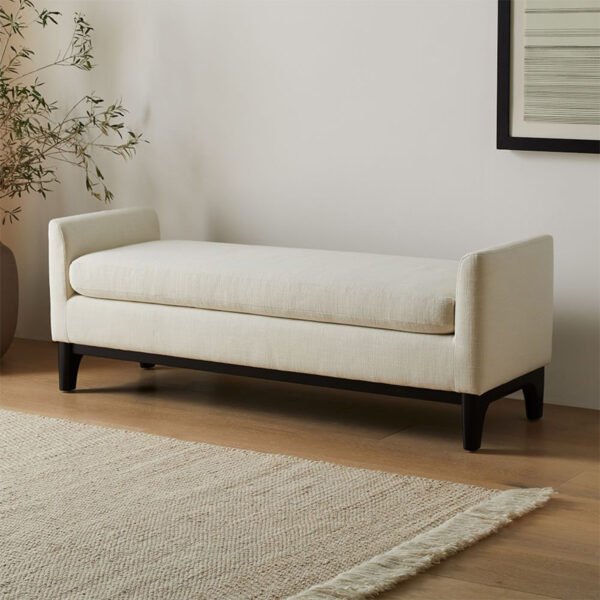Modern Upholstered Bedroom Bench with Side Arms – Leather & Fabric Options