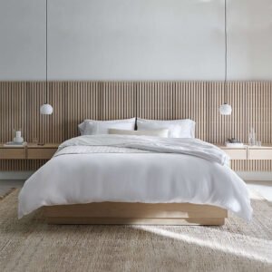 BED-0002 Resort hotel bedroom Queen size bed , Batten Queen Plinth-Base Bed and Panels