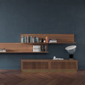 Modular Wall Shelf & Storage Unit – Walnut Finish with Brass Accents