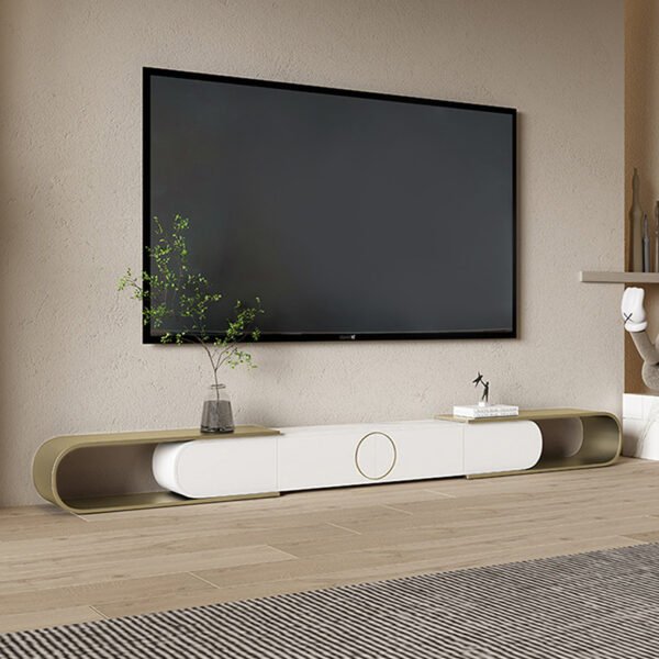 Modern Luxury TV Console – Curved Metal Frame with Marble Finish - 图片 2