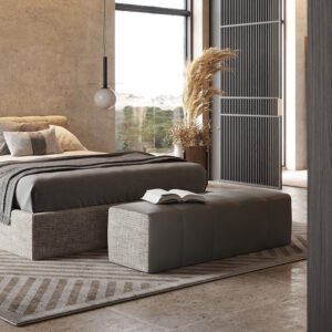 Modern Upholstered Bed Bench – Fabric & Faux Leather Combo